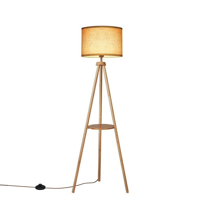Lampadaire trépied en noyer de 63 po avec pieds et plateau en bois massif