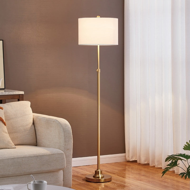 Lampadaire réglable standard KAWOTI 63,5 avec abat-jour en tissu et lin