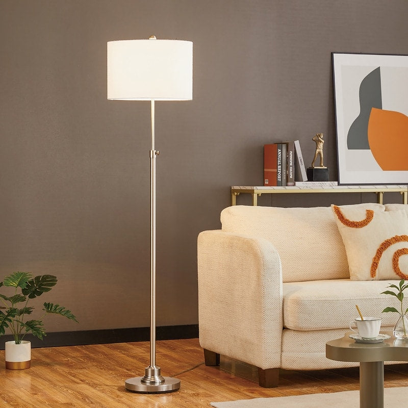 Lampadaire réglable standard KAWOTI 63,5 avec abat-jour en tissu et lin