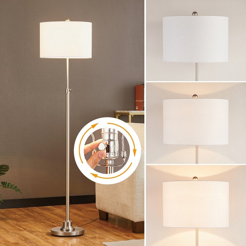 Lampadaire réglable standard KAWOTI 63,5 avec abat-jour en tissu et lin