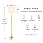 Lampadaire réglable standard KAWOTI 63,5 avec abat-jour en tissu et lin