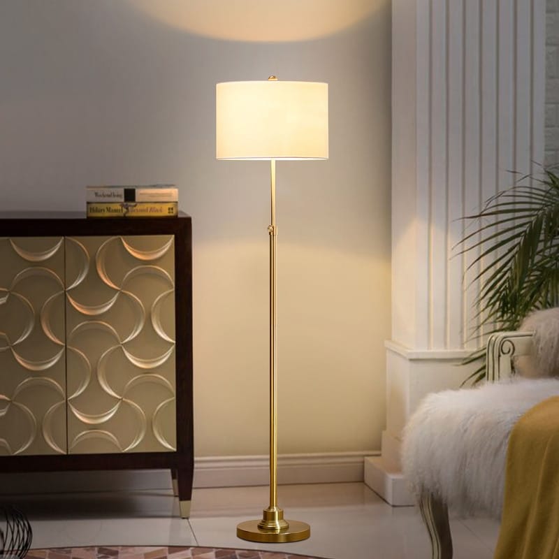 Lampadaire réglable standard KAWOTI 63,5 avec abat-jour en tissu et lin