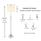 Lampadaire réglable standard KAWOTI 63,5 avec abat-jour en tissu et lin