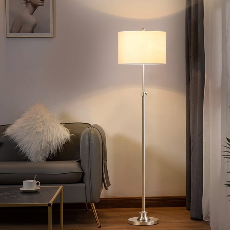 Lampadaire réglable standard KAWOTI 63,5 avec abat-jour en tissu et lin