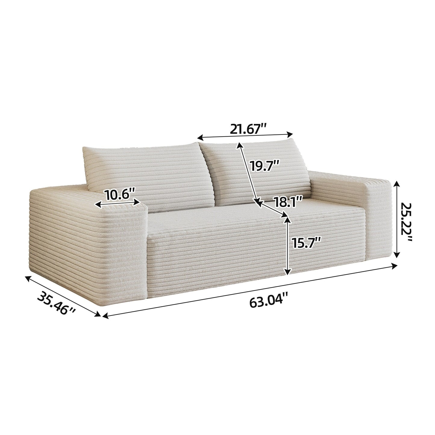 Canapé 2 places en velours côtelé, assise profonde, sans assemblage, 1 pièce pour salon, chambre, salle de conférence