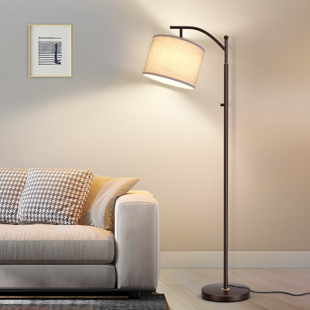 Lampadaire arqué 63 avec abat-jour en lin marron pour salon