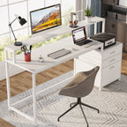 Bureau d'ordinateur 63 avec support d'écran, bureaux ergonomiques à domicile avec tiroirs et classeur