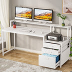 Bureau d'ordinateur 63 avec support d'écran, bureaux ergonomiques à domicile avec tiroirs et classeur