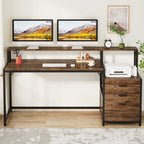 Bureau d'ordinateur 63 avec support d'écran, bureaux ergonomiques à domicile avec tiroirs et classeur