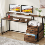 Bureau d'ordinateur 63 avec support d'écran, bureaux ergonomiques à domicile avec tiroirs et classeur