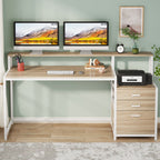 Bureau d'ordinateur 63 avec support d'écran, bureaux ergonomiques à domicile avec tiroirs et classeur