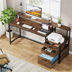 Bureau d'ordinateur 63 avec support d'écran, bureaux ergonomiques à domicile avec tiroirs et classeur