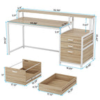 Bureau d'ordinateur 63 avec support d'écran, bureaux ergonomiques à domicile avec tiroirs et classeur