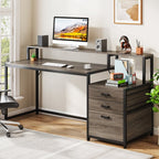 Bureau d'ordinateur 63 avec support d'écran, bureaux ergonomiques à domicile avec tiroirs et classeur