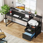 Bureau d'ordinateur 63 avec support d'écran, bureaux ergonomiques à domicile avec tiroirs et classeur