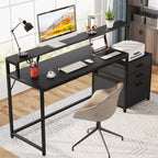 Bureau d'ordinateur 63 avec support d'écran, bureaux ergonomiques à domicile avec tiroirs et classeur