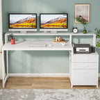 Bureau d'ordinateur 63 avec support d'écran, bureaux ergonomiques à domicile avec tiroirs et classeur