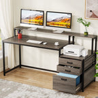 Bureau d'ordinateur 63 avec support d'écran, bureaux ergonomiques à domicile avec tiroirs et classeur