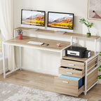Bureau d'ordinateur 63 avec support d'écran, bureaux ergonomiques à domicile avec tiroirs et classeur