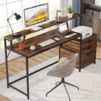 Bureau d'ordinateur 63 avec support d'écran, bureaux ergonomiques à domicile avec tiroirs et classeur
