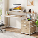 Bureau d'ordinateur 63 avec support d'écran, bureaux ergonomiques à domicile avec tiroirs et classeur
