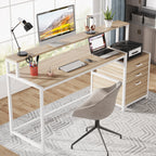 Bureau d'ordinateur 63 avec support d'écran, bureaux ergonomiques à domicile avec tiroirs et classeur