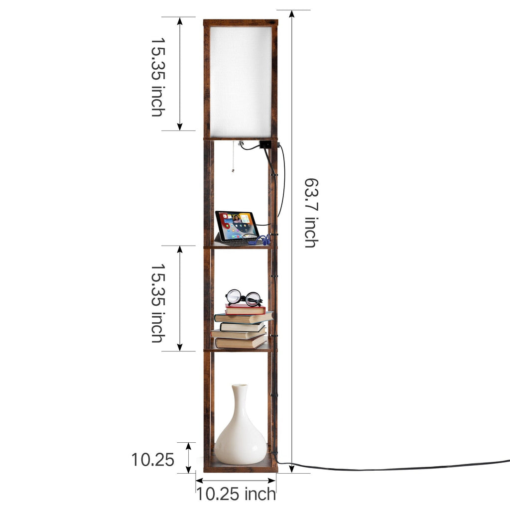 Lampadaire 63 avec étagères - Luminaire de salon avec étagères de rangement en bois