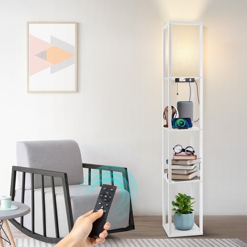 Lampadaire 63 avec étagères - Luminaire de salon avec étagères de rangement en bois