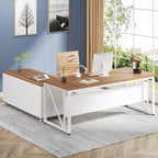 Bureau d'ordinateur en L de 63 pouces avec classeur latéral de 47 pouces, ensemble de bureau de direction pour la maison