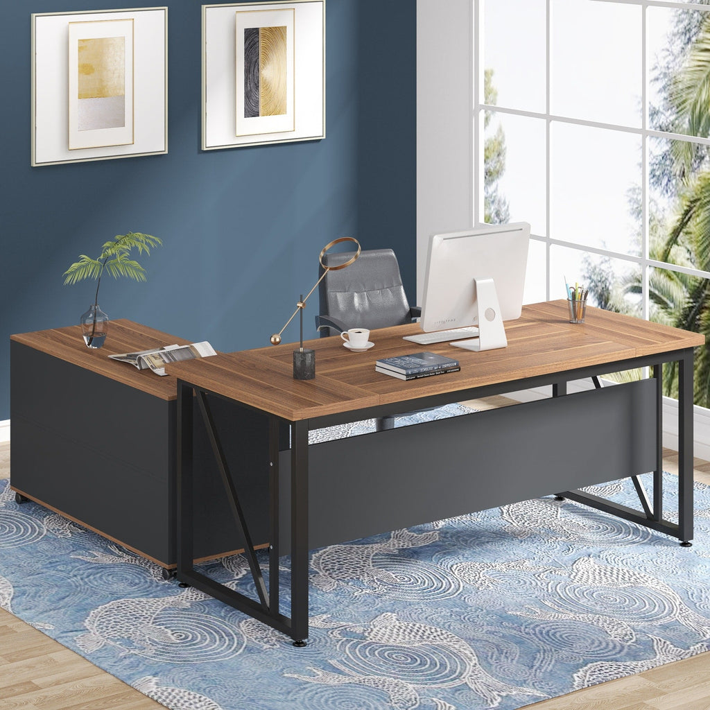 Bureau d'ordinateur en L de 63 pouces avec classeur latéral de 47 pouces, ensemble de bureau de direction pour la maison