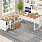 Bureau d'ordinateur en L de 63 pouces avec classeur latéral de 47 pouces, ensemble de bureau de direction pour la maison