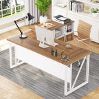 Bureau d'ordinateur en L de 63 pouces avec classeur latéral de 47 pouces, ensemble de bureau de direction pour la maison