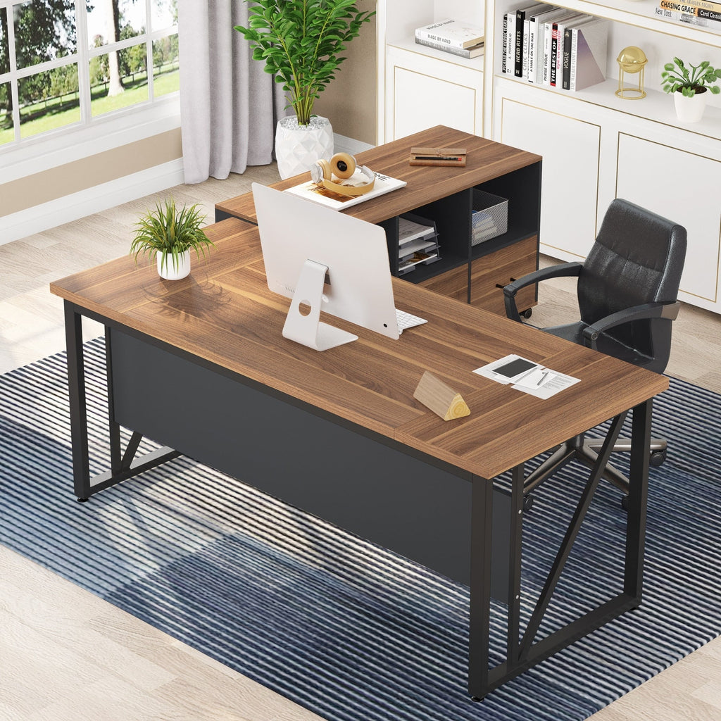 Bureau d'ordinateur en L de 63 pouces avec classeur latéral de 47 pouces, ensemble de bureau de direction pour la maison