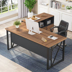 Bureau d'ordinateur en L de 63 pouces avec classeur latéral de 47 pouces, ensemble de bureau de direction pour la maison