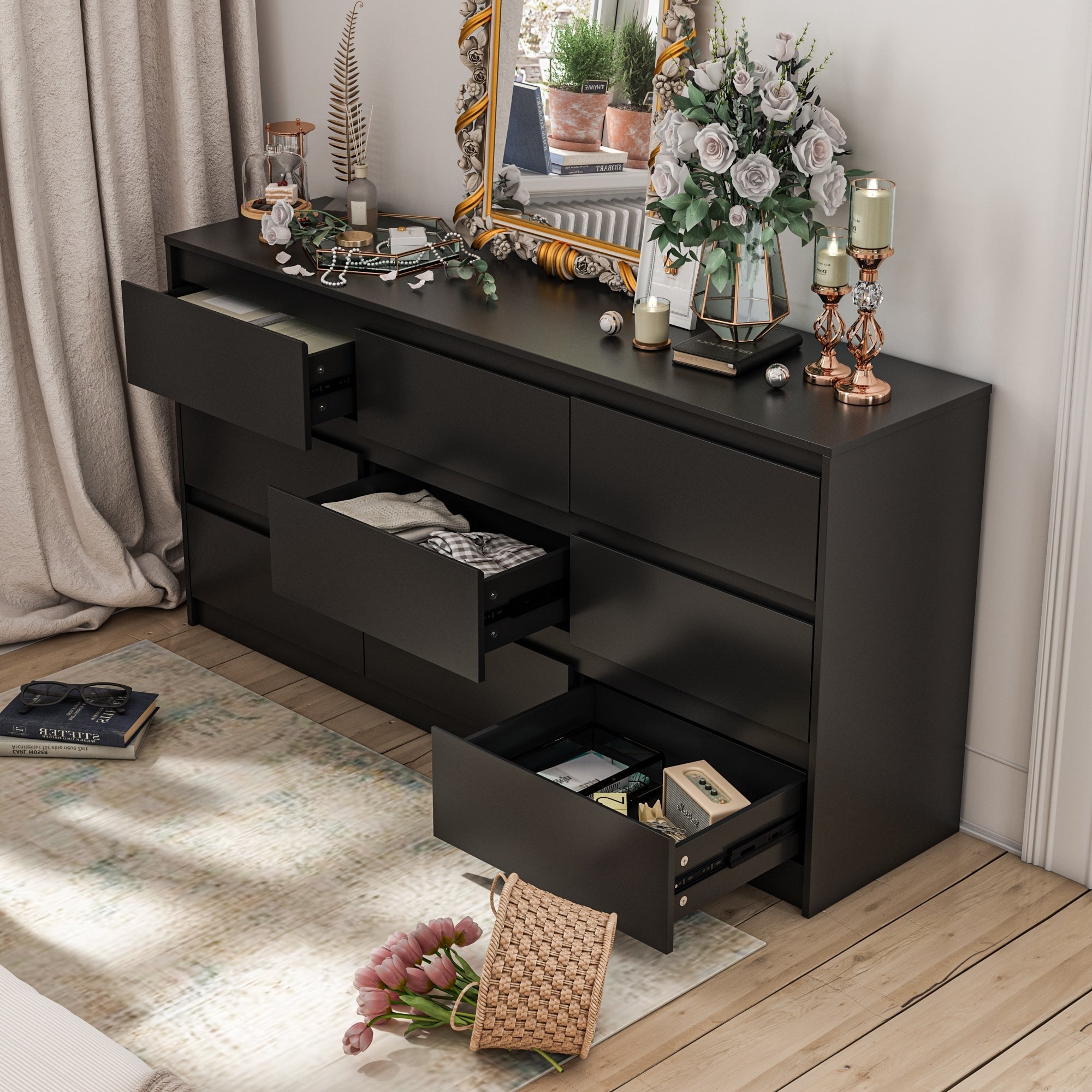 Commode d'appoint à 9 tiroirs 63W pour salon, chambre à coucher