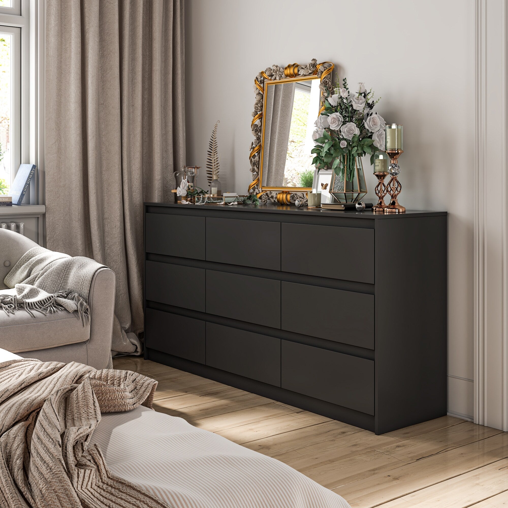 Commode d'appoint à 9 tiroirs 63W pour salon, chambre à coucher