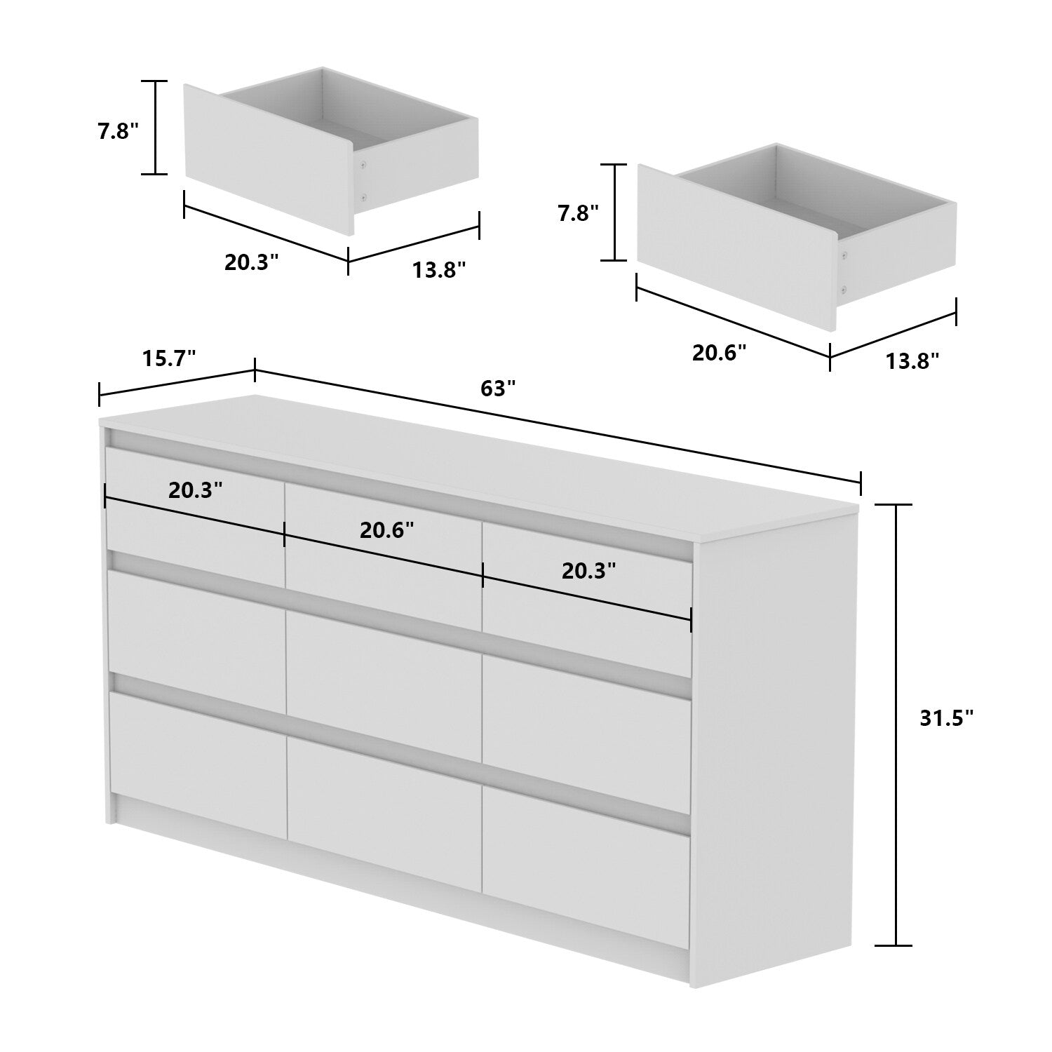 Commode d'appoint à 9 tiroirs 63W pour salon, chambre à coucher