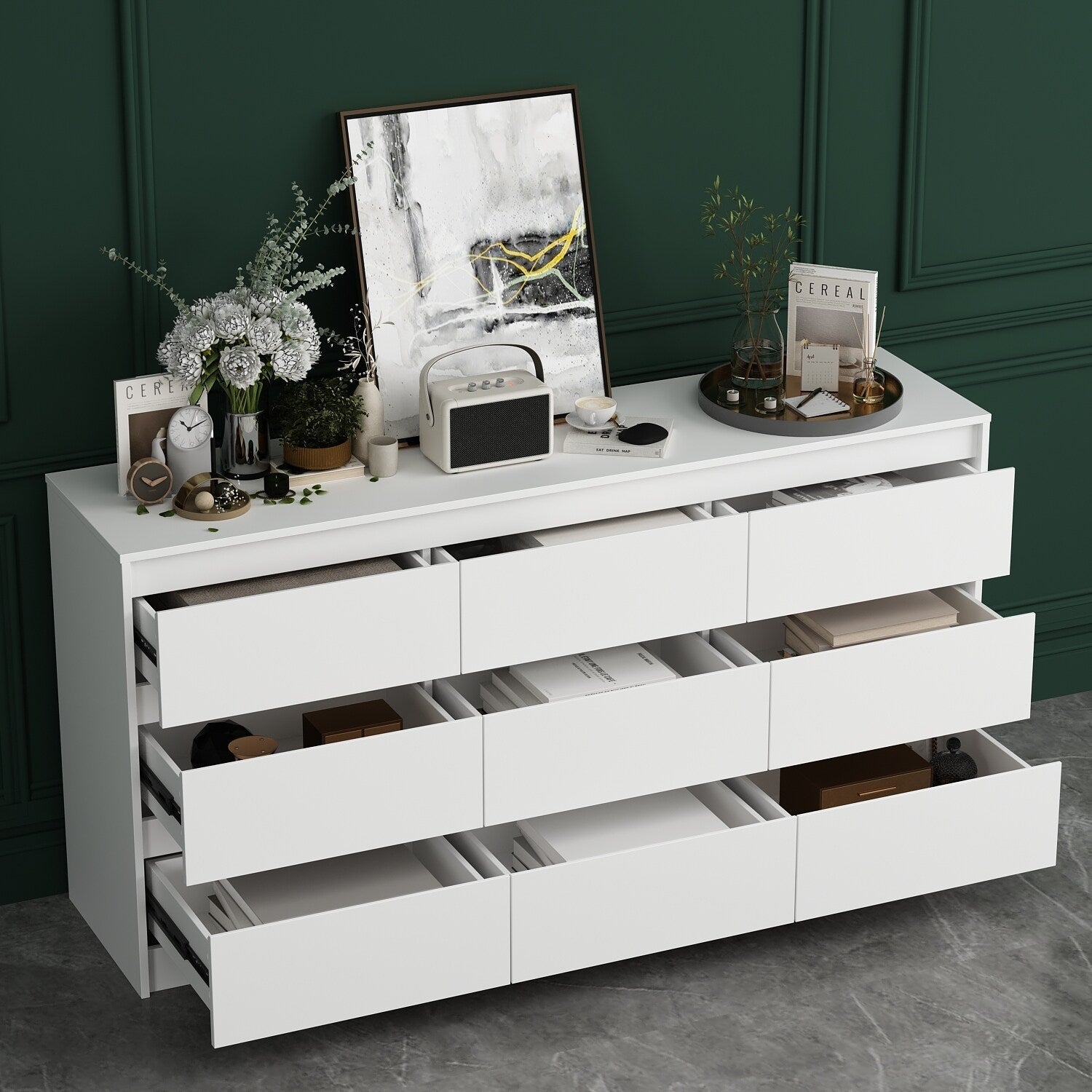 Commode d'appoint à 9 tiroirs 63W pour salon, chambre à coucher