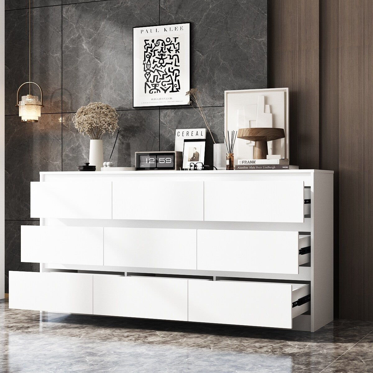 Commode d'appoint à 9 tiroirs 63W pour salon, chambre à coucher