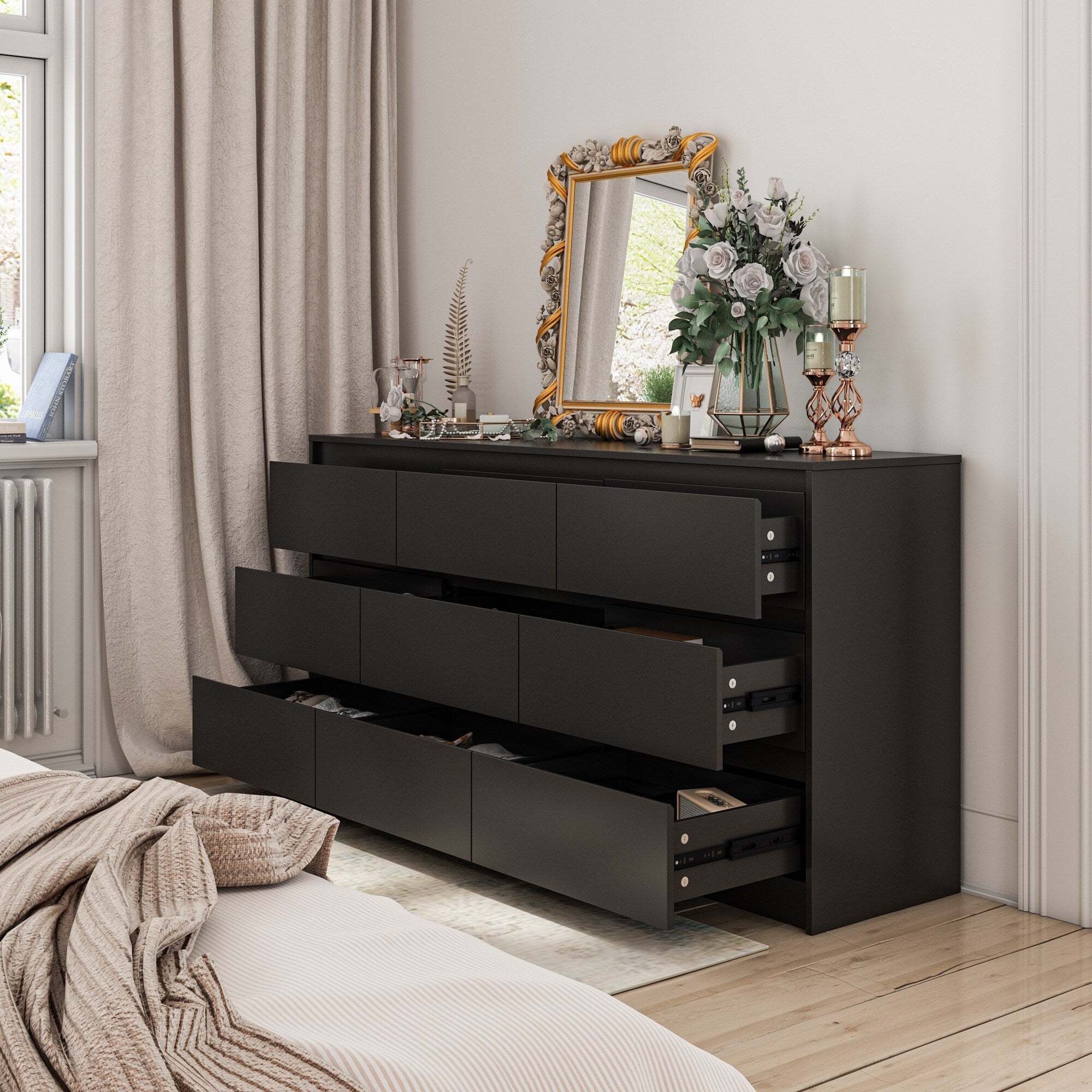 Commode d'appoint à 9 tiroirs 63W pour salon, chambre à coucher