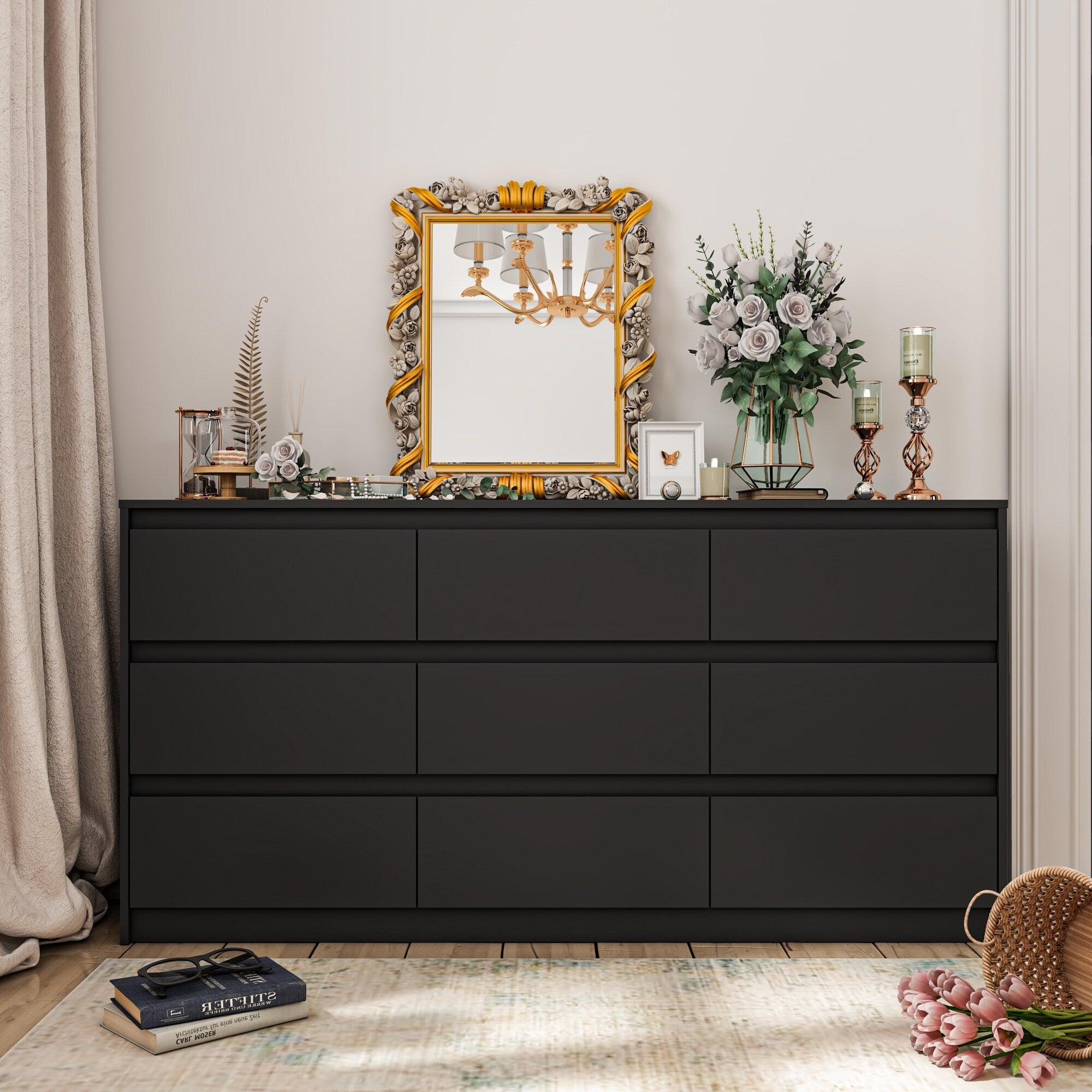 Commode d'appoint à 9 tiroirs 63W pour salon, chambre à coucher