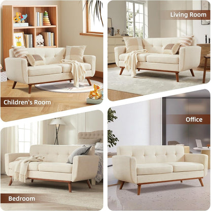 Canapé d'angle capitonné style Mid-Century 65,2 po pour salon et chambre, montage facile (beige)