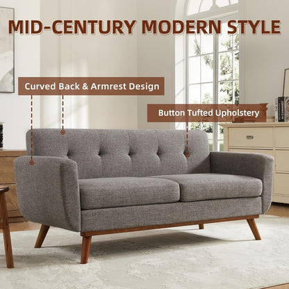 Canapé d'angle capitonné style Mid-Century 65,2 po pour salon et chambre, montage facile (beige)
