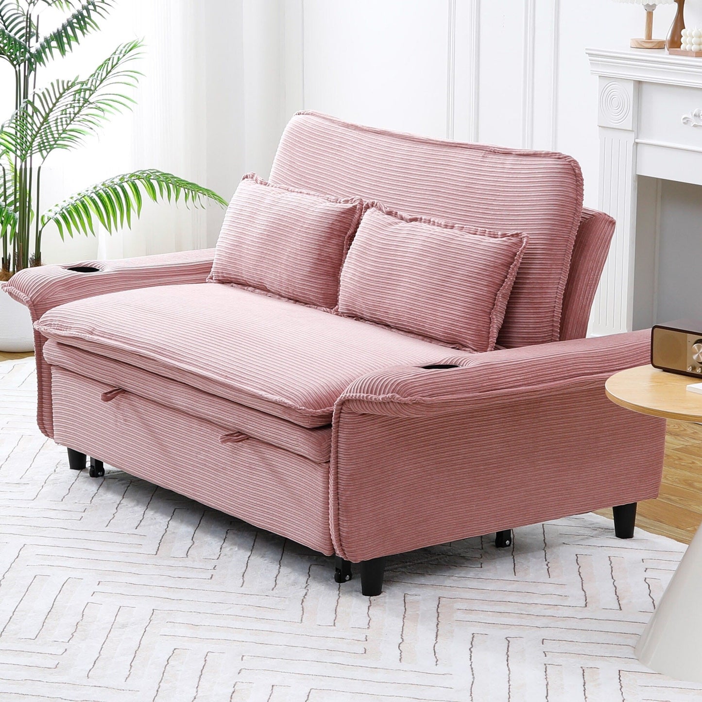 Canapé-lit multifonctionnel en tissu rayé de 65,74 pouces, idéal pour les chambres et les salons