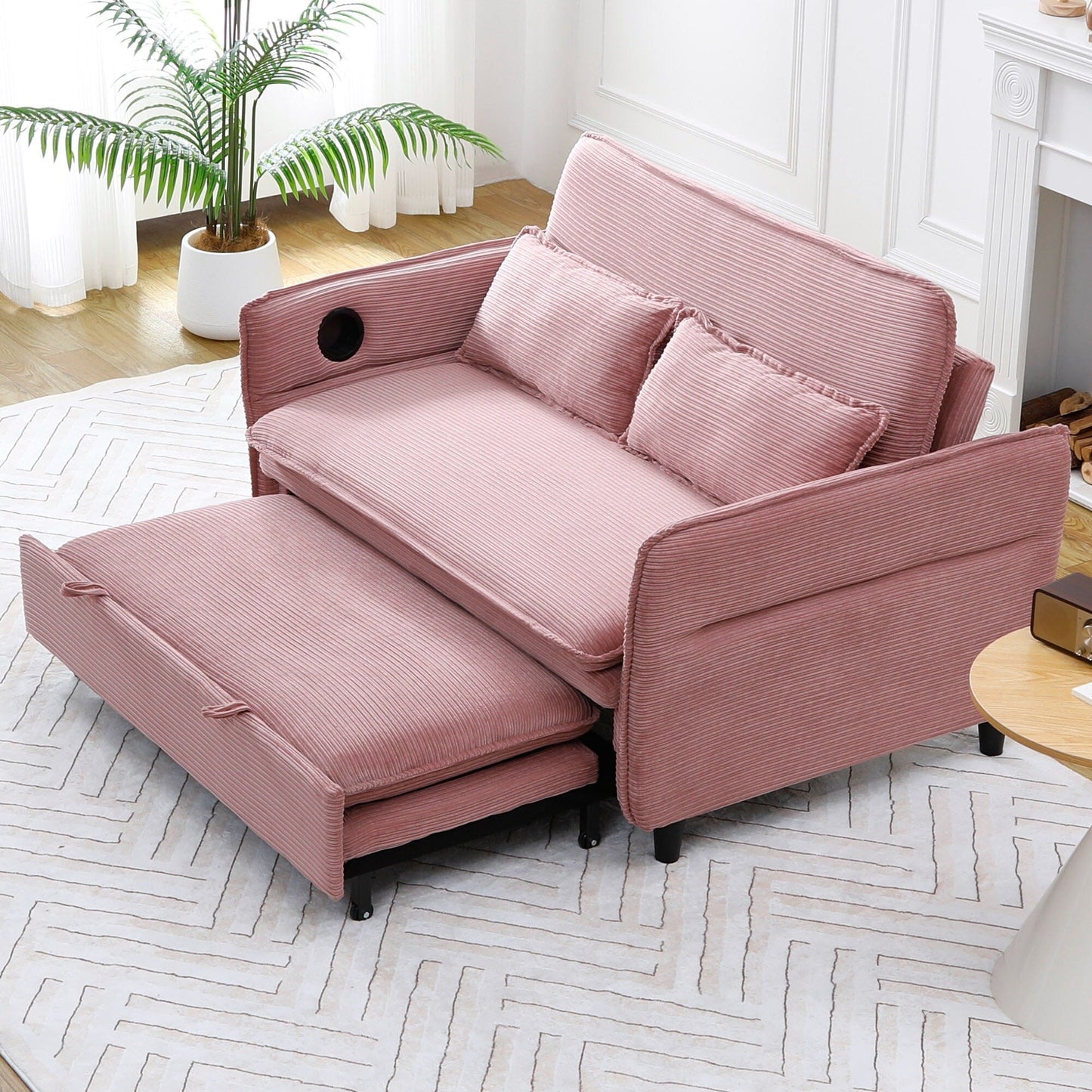 Canapé-lit multifonctionnel en tissu rayé de 65,74 pouces, idéal pour les chambres et les salons