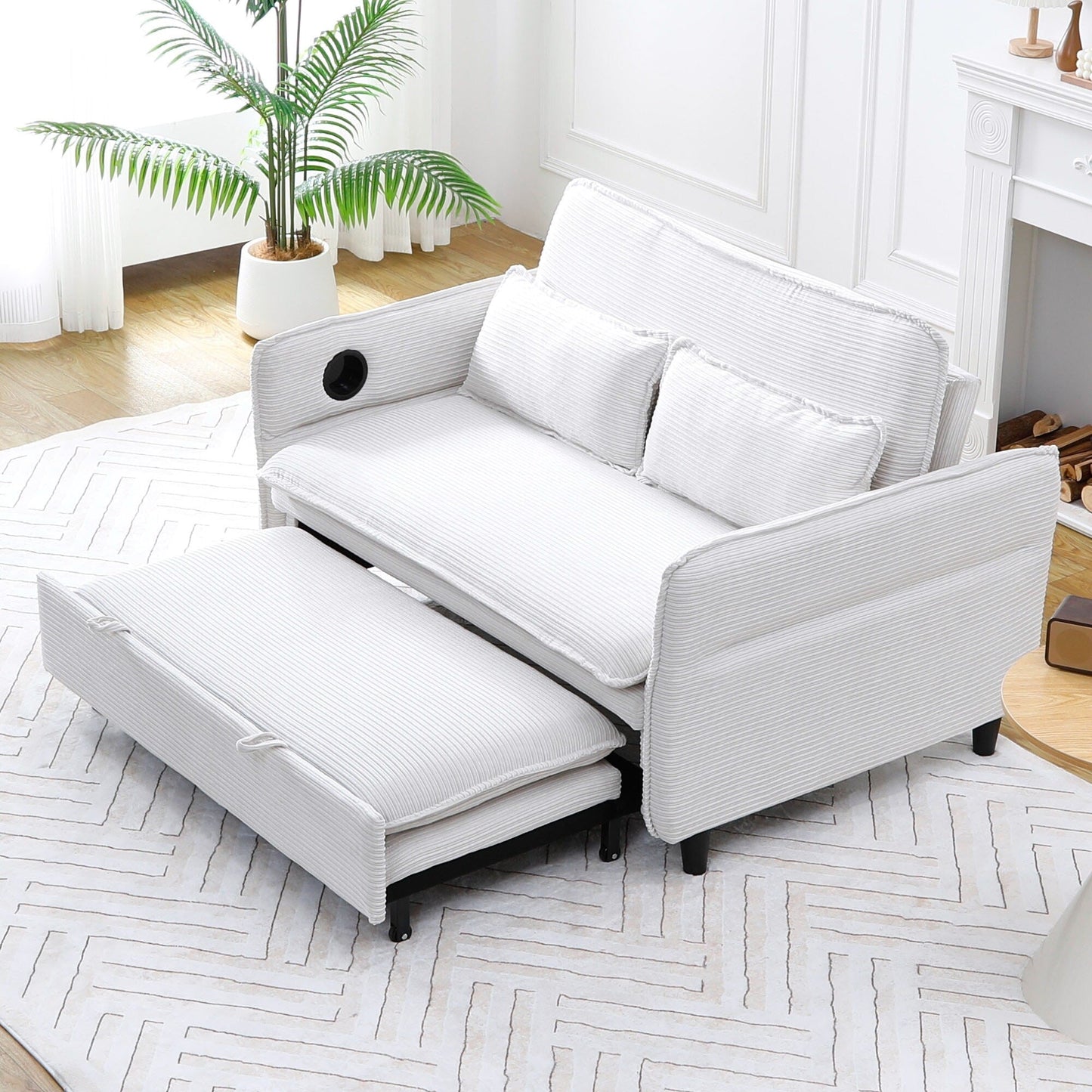 Canapé-lit multifonctionnel en tissu rayé de 65,74 pouces, idéal pour les chambres et les salons
