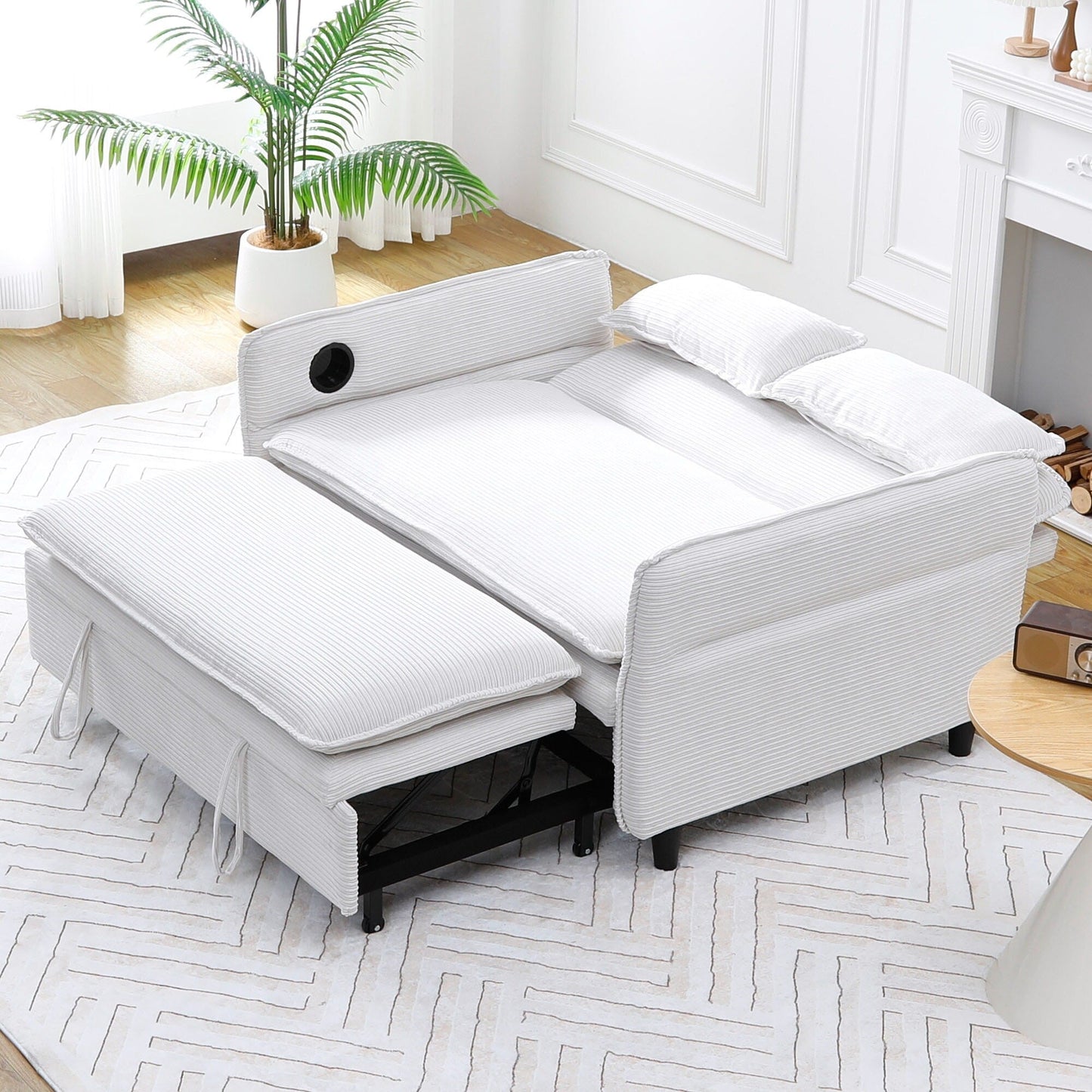 Canapé-lit multifonctionnel en tissu rayé de 65,74 pouces, idéal pour les chambres et les salons