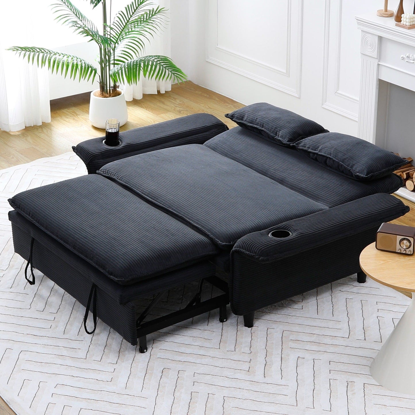 Canapé-lit multifonctionnel en tissu rayé de 65,74 pouces, idéal pour les chambres et les salons