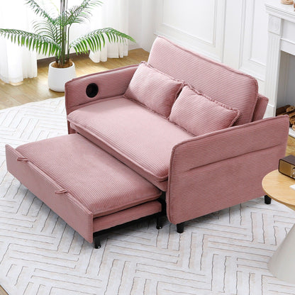 Canapé-lit multifonctionnel en tissu rayé rose de 65,74 pouces, accoudoirs et dossiers réglables
