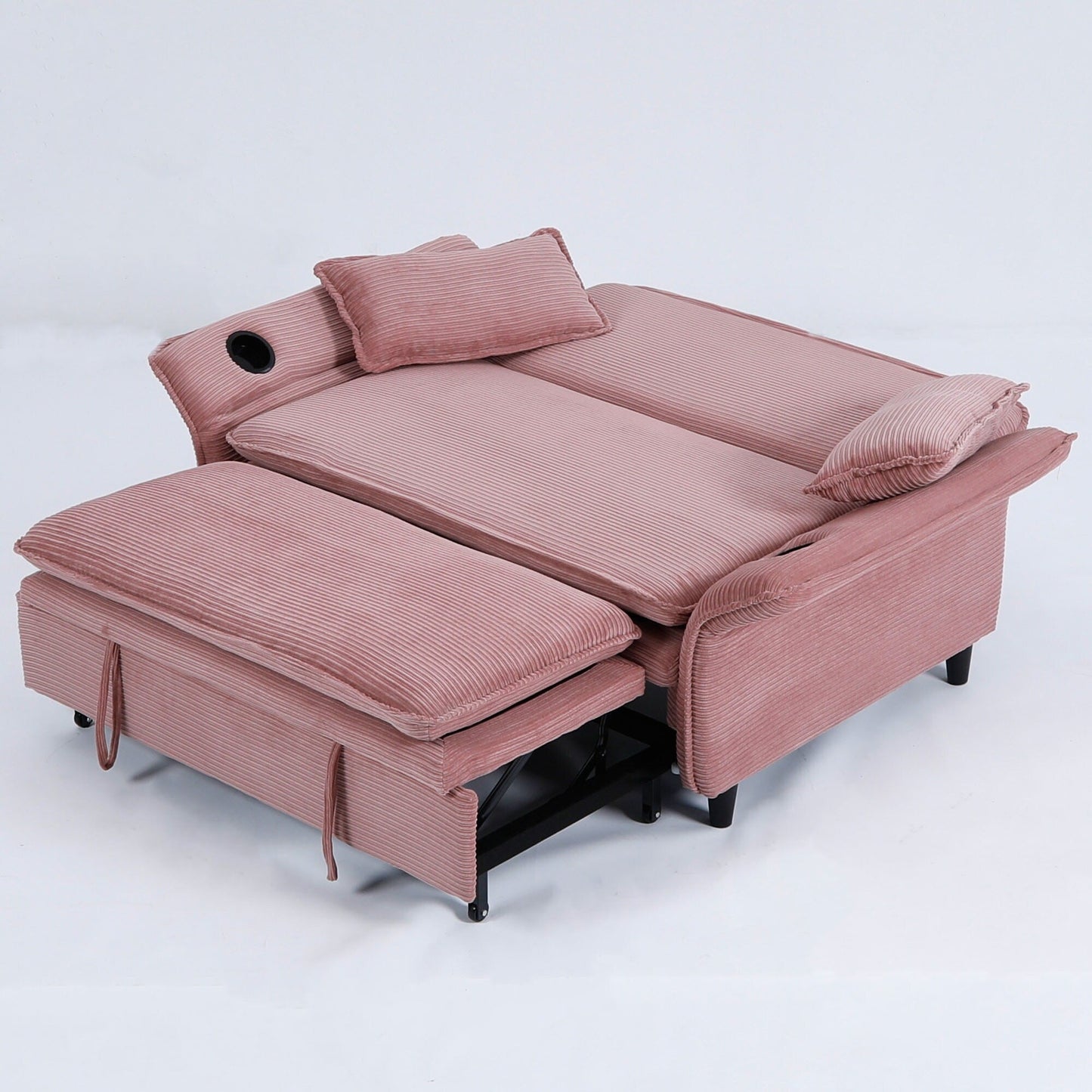 Canapé-lit multifonctionnel en tissu rayé rose de 65,74 pouces, accoudoirs et dossiers réglables